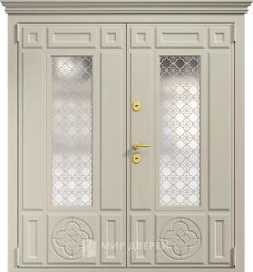 Входная дверь широкая в дом со стеклом и решёткой №9 внешняя - фото